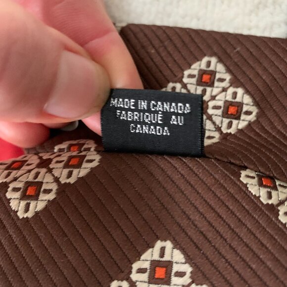 Vintage 60s Polyester Clip On Tie Brown Mod Disco Geometric Retro Wide Necktie - Picture 10 of 13